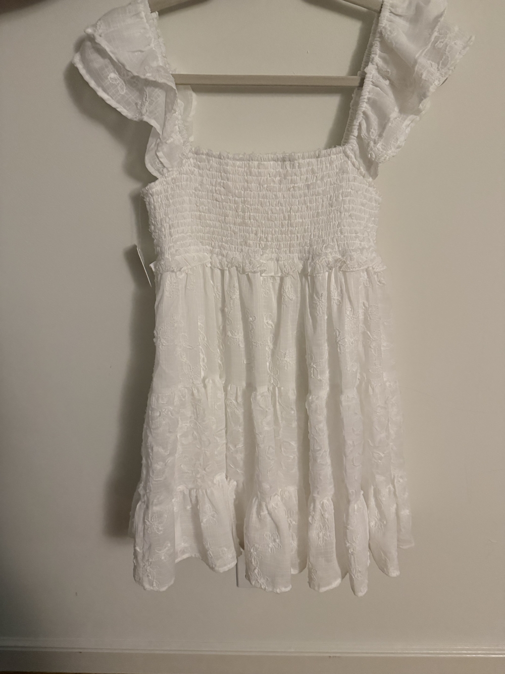 Altar'd State White Smocked Tiered Mini Dress with Ruffle Straps